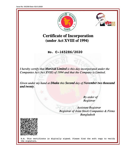 MariAid Incorporation License